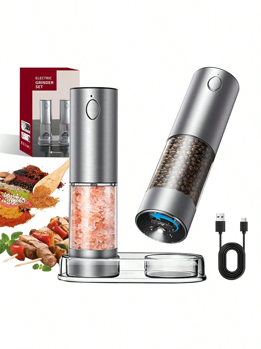 Kitchen Gadgets Gift Ideas - 2-delige elektrische zout- en pepermolenset, USB-oplaadbaar,